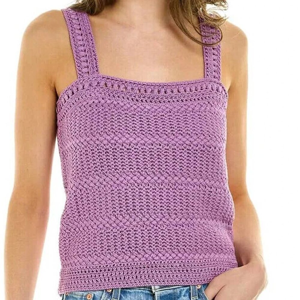 Vince Womens Size XL Crochet Camisole Square Neck Knit Purple Lilac NEW